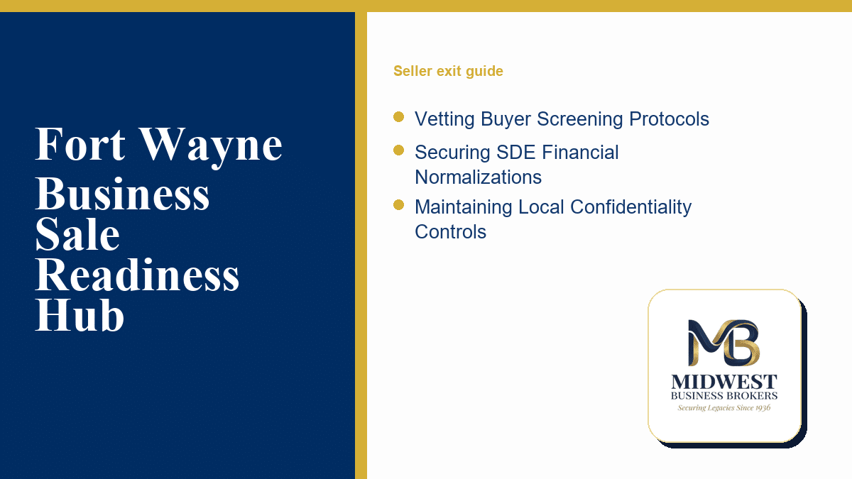 Strategic business sale readiness briefing card for Fort Wayne and Northeast Indiana business owners outlining SDE normalizations and confidentiality controls