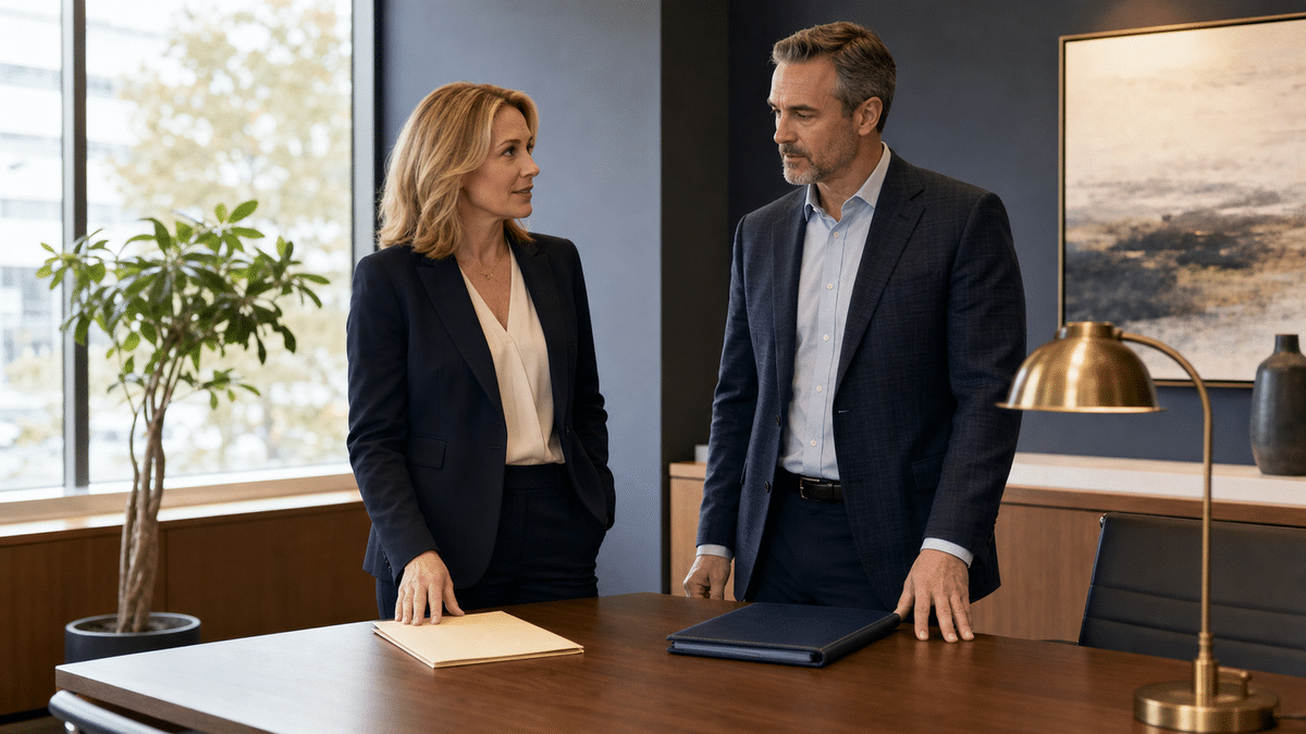 Business owner and adviser preparing for a confidential sale conversation